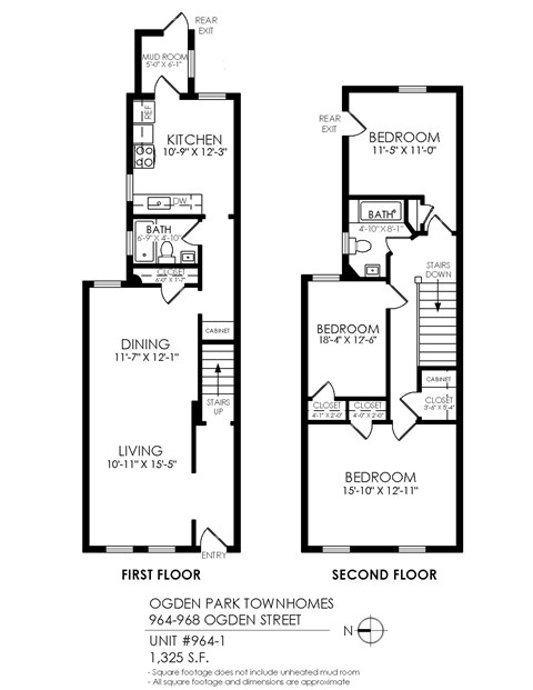 A black and white image of a floor plan for a two-story townhouse.